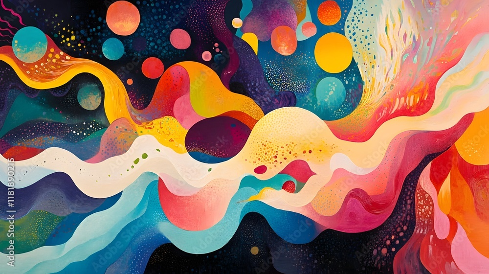 Poster captivating chromatic haze vibrant psychedelic patterns blending fluid intensity and ethereal atmosp