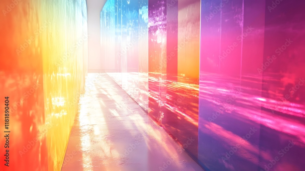 Poster radiant prism light creating a gradient rainbow blending shimmering tones with vibrant visual contra