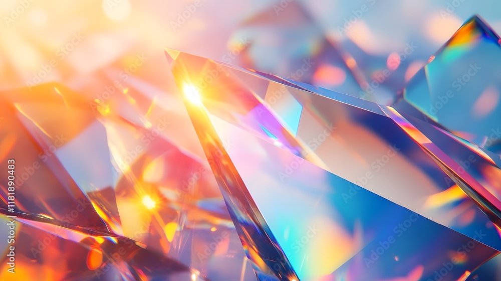 Poster shimmering prism angles creating radiant rainbows blending gradient hues with visual contrast and cl