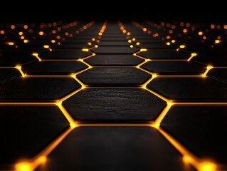 Obraz premium Futuristic hexagonal pattern glowing with warm golden light, creating a mesmerizing effect.