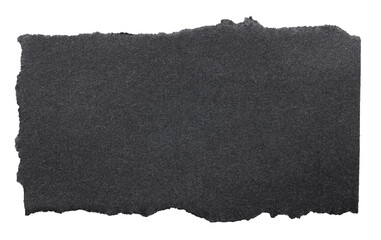 Isolated cut out torn piece of blank black paper note cardboard with texture and copy space for text, transparent png background design element
