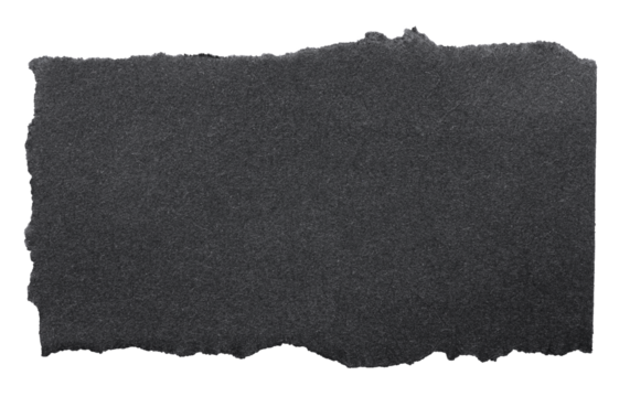 Isolated cut out torn piece of blank black paper note cardboard with texture and copy space for text, transparent png background design element