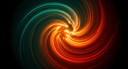 Abstract Swirling Energy: A mesmerizing abstract swirl of bright orange and green neon lines against a dark background, creating a dynamic and visually captivating display of energy and movement.