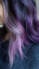 Naklejka premium Stunning cosmic-inspired hair color transformation modern salon photography bright environment close-up artistic expression