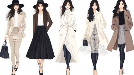 Fototapeta premium Elegant Women's Fashion Illustrations