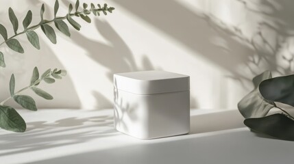 Minimalist White Container with Nature Elements