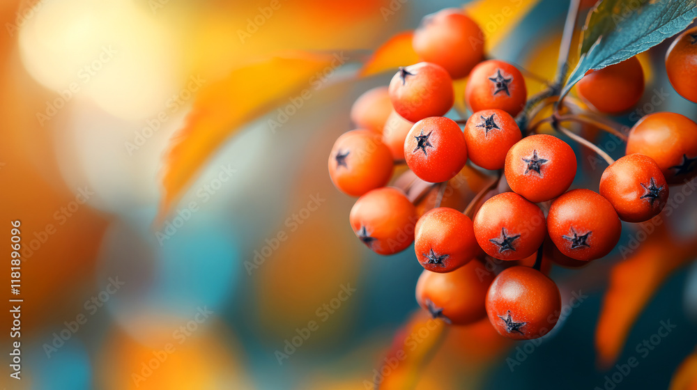 Poster vibrant cluster of red berries with soft focus background in nature scene