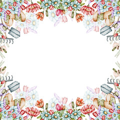 watercolors digital frames Garden Friends: Bunnies and Hedgehogs
