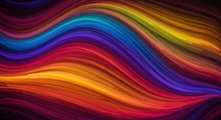 Fototapeta premium Rainbow Wave Abstract: Vibrant, flowing lines of color create a mesmerizing abstract wave pattern. Rich hues of red, orange, yellow, green, blue, indigo, and violet blend seamlessly.