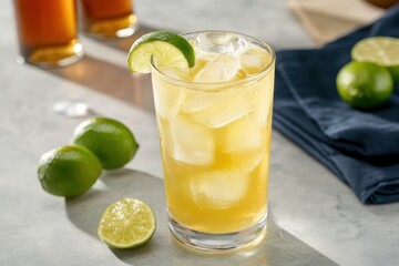 Fototapeta premium Refreshing Ginger Ale with Lemon and Lime