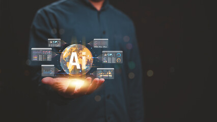Captivating visualization of artificial intelligence, data analytics and global connectivity,...