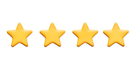 Three stars rating review 3d icon for apps and websites, isolated on white background