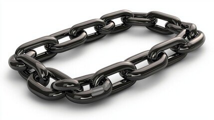 Obraz premium A rectangular frame formed by a shiny, black metal chain on a white background.