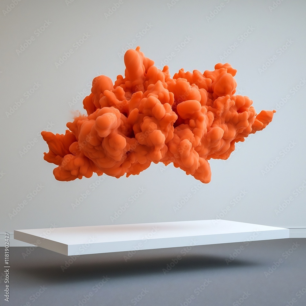Poster explosive orange fluid dynamically suspended on a pristine white plane generating a captivating abst