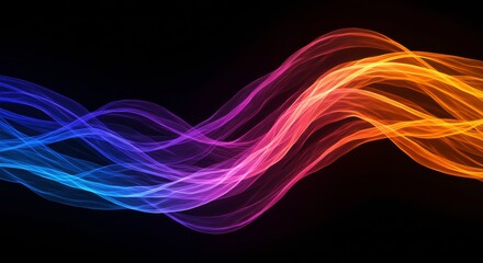 Abstract Colorful Waves: Vibrant, flowing waves of light in shades of blue, orange, and purple dance across a dark background, creating a dynamic and energetic visual.  