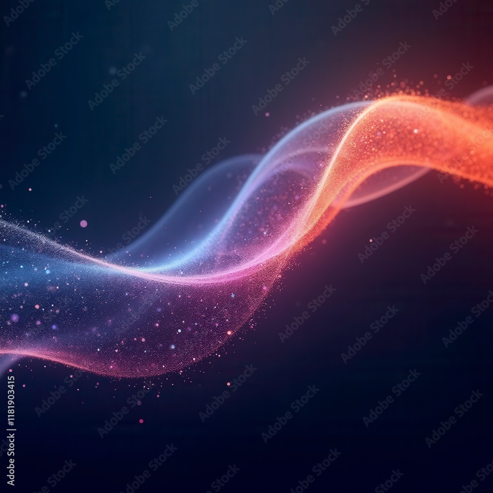 Poster abstract gradient hologram dynamic wave of particles. digital wallpaper technology background