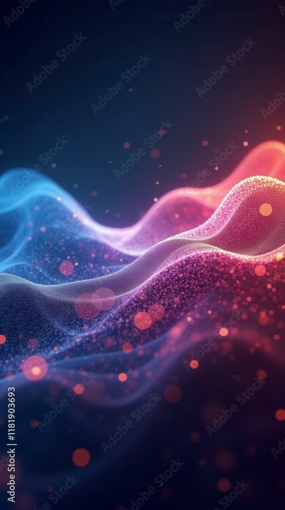 Poster abstract gradient hologram dynamic wave of particles. digital wallpaper technology background