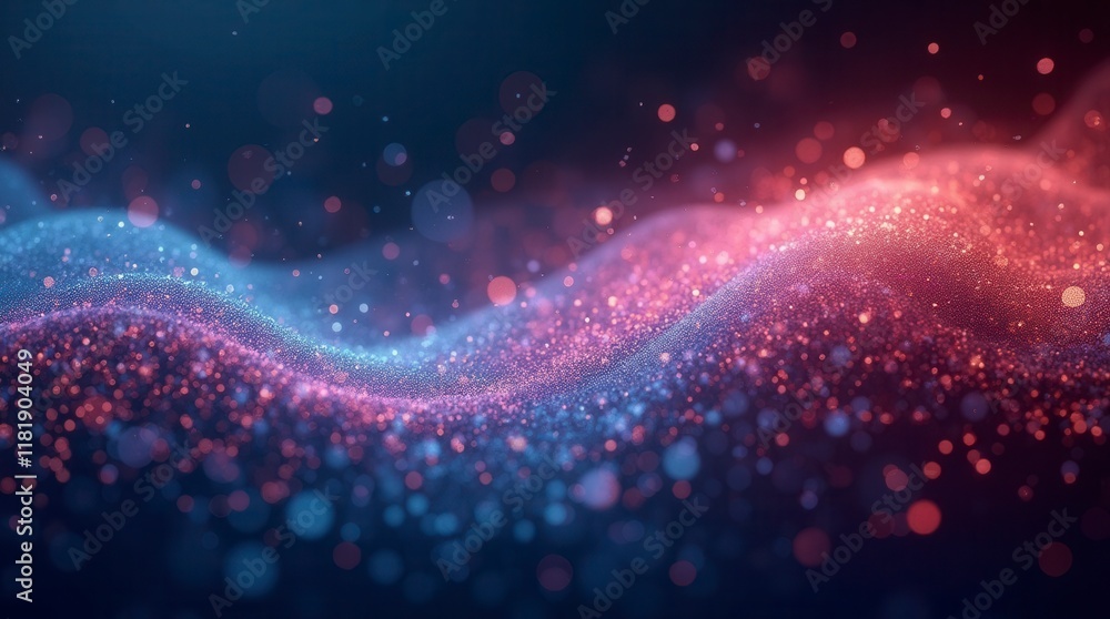 Poster abstract gradient hologram dynamic wave of particles. digital wallpaper technology background