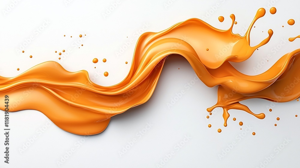 Poster captivating orange liquid form gracefully floating against a pure white backdrop creating a mesmeriz