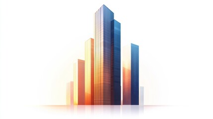 Obraz premium Modern cityscape at sunrise, skyscrapers reflecting sunlight.