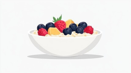Oatmeal breakfast bowl with berries and fruit.