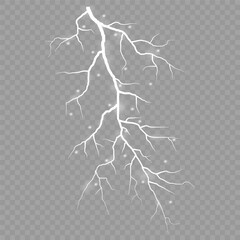 Lightning. Thunder storm realistic lightning. Bright light effects. Lightning bolt set Magic and bright light effects. Vector illustration