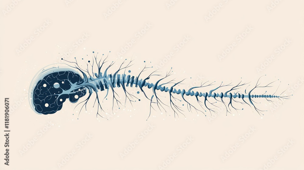 Poster abstract neuron cell with branching dendrites and axon.