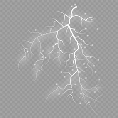 Lightning. Thunder storm realistic lightning. Bright light effects. Lightning bolt set Magic and bright light effects. Vector illustration