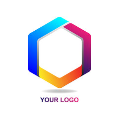 Logo has three arrow  form hexagon with blue gradient color , red gradient, and yellow gradient nice for logo your business