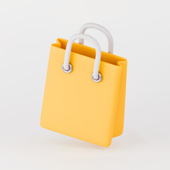 3D shopping bag. Sale, discount, promotion, shopping concept. Realistic vector render illustration isolated on light-gray background. 3d icon in plastic cartoon style.