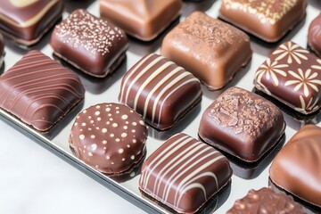 Chocolate embodies delicate luxury. Assorted chocolate confections displayed elegantly on a tray.