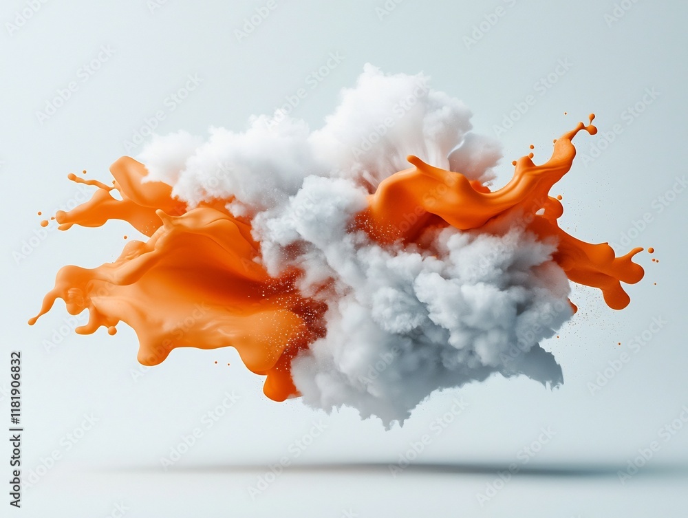 Poster captivating orange liquid forms frozen in time and space effortlessly floating against a pristine wh