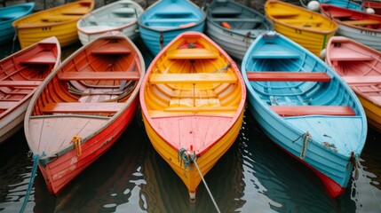 Obraz premium Romantic boats docked at the pier, glistening in the soft azure waters of the sea