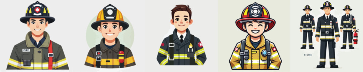 vector set of smiling firefighters
