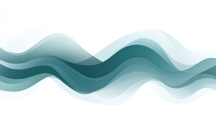 Abstract teal waves on white background.