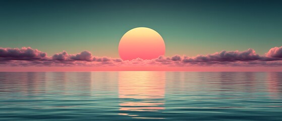 Pink sunset over calm ocean.