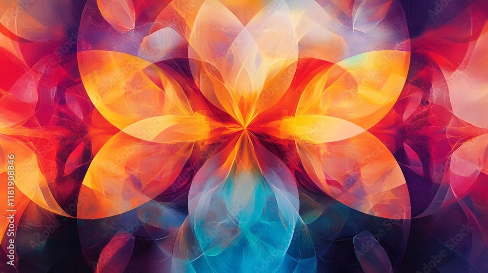 Poster vibrant and symbolic abstract design with soft gradients ornamental patterns and captivating visuals