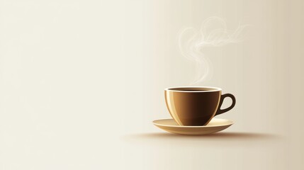 Steaming cup of coffee on saucer.