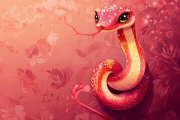 Fototapeta premium vector wallpaper background, Spring Festival theme, cartoon, cartoon snake, with red as the main color, light color, Spring Festival, Lunar New Year