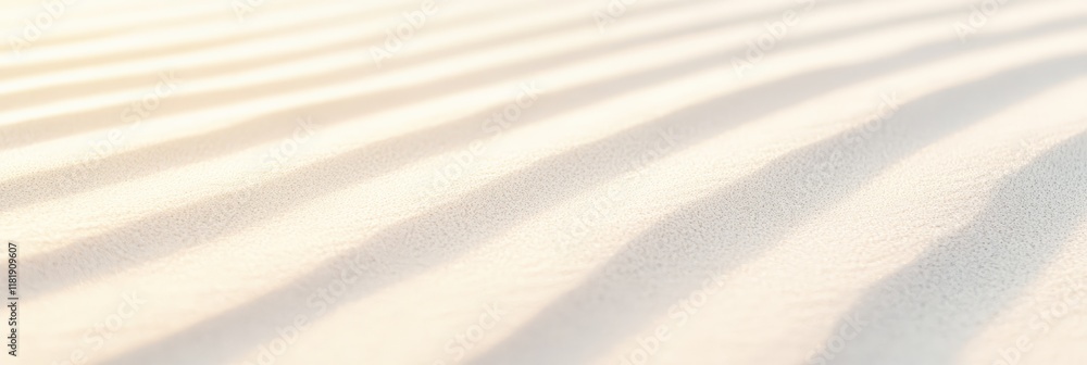 Poster warm sunlight is creating soft shadows on the rippled white sand dunes of a pristine beach, offering