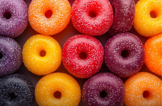 olorful dougnuts , in a coloid color background , whole
