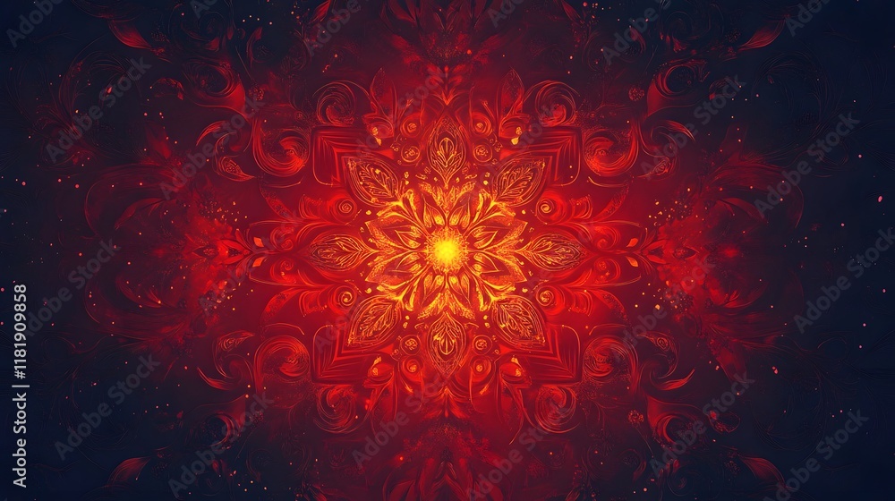 Poster captivating abstract design featuring a vibrant ornamental mandala with intricate radial gradient pa