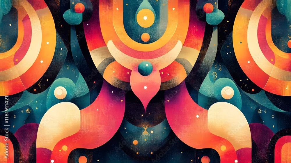 Poster vibrant symbolic design featuring a dynamic blend of modern patterns soft ornamental gradients and a