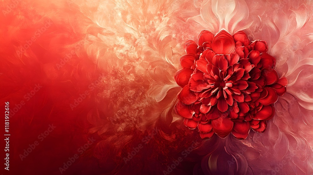 Poster stunning close up image of a vibrant red dahlia flower with soft gradient patterns intricate texture