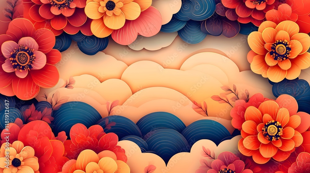 Poster vibrant lunar new year ornamental background with soft gradient tones and decorative floral elements