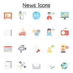 News icons set in thin line style