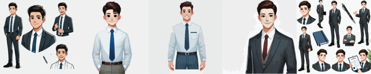 vector set of smiling male office workers