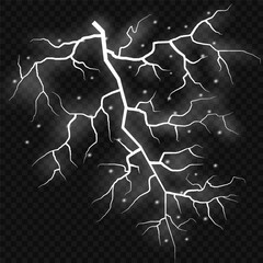 Lightning. Thunder storm realistic lightning. Bright light effects. Lightning bolt set Magic and bright light effects. Vector illustration