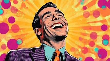 happy man laughs in style of pop art comic illustration