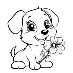 Obraz premium Adorable Cartoon Puppy with Flower Coloring Page
